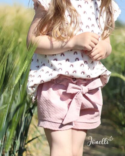 Sunny Shorts mit Paperbagbund und Zierschleife aus rosa Jacquard