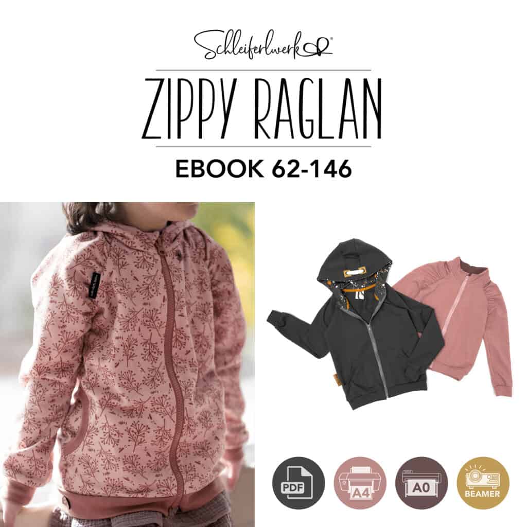 E-Book Titelbild für das Schnittmuster Raglanjacke "Zippy Raglan" für Kinder und Babys